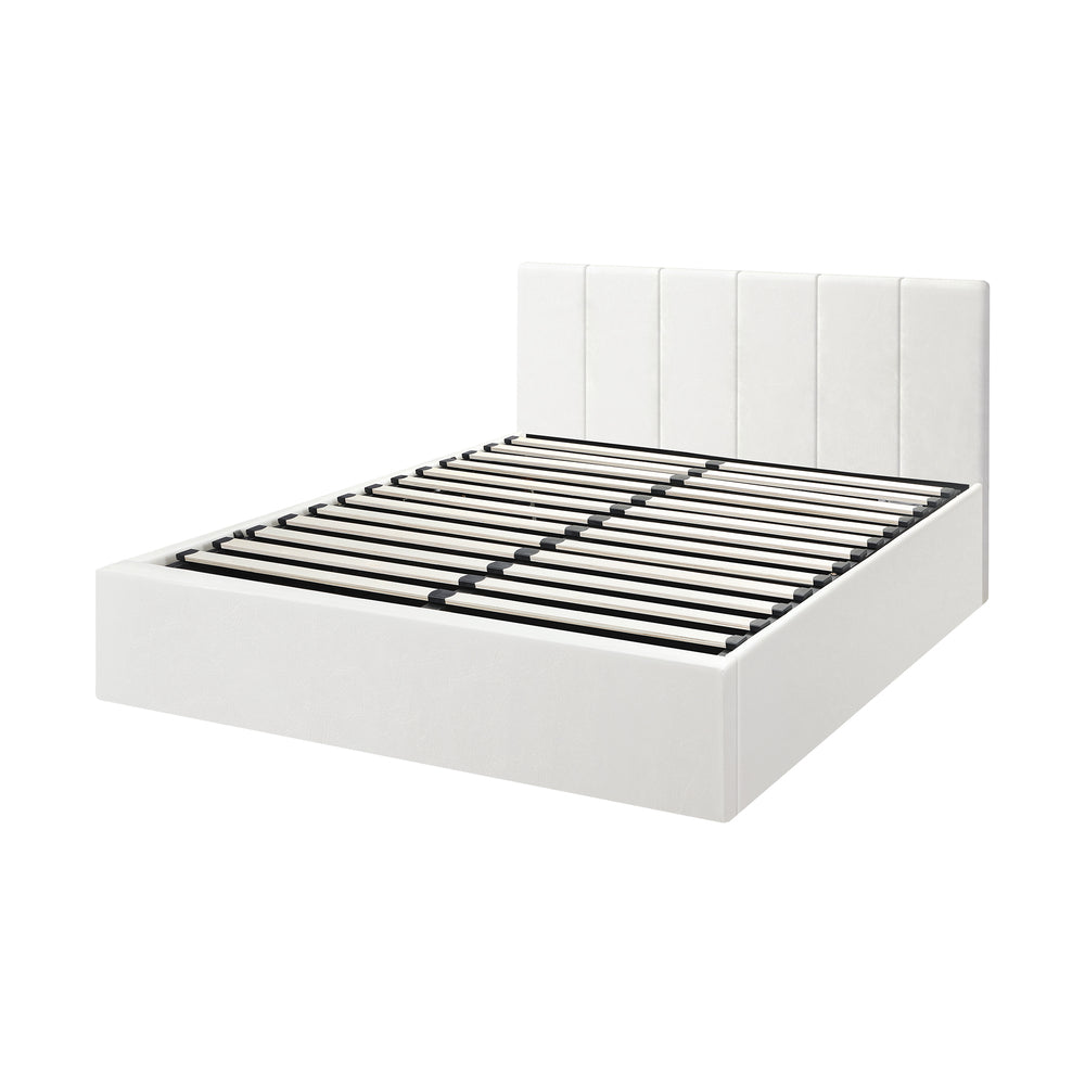 Premium Allure White PU Leather Gas Lift Storage Bed | Two In One Bed and Storage Combo Modern Design