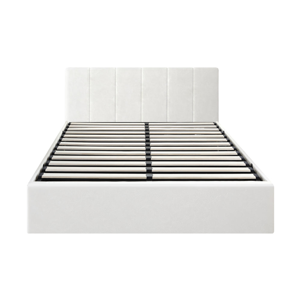 Premium Allure White PU Leather Gas Lift Storage Bed | Two In One Bed and Storage Combo Modern Design