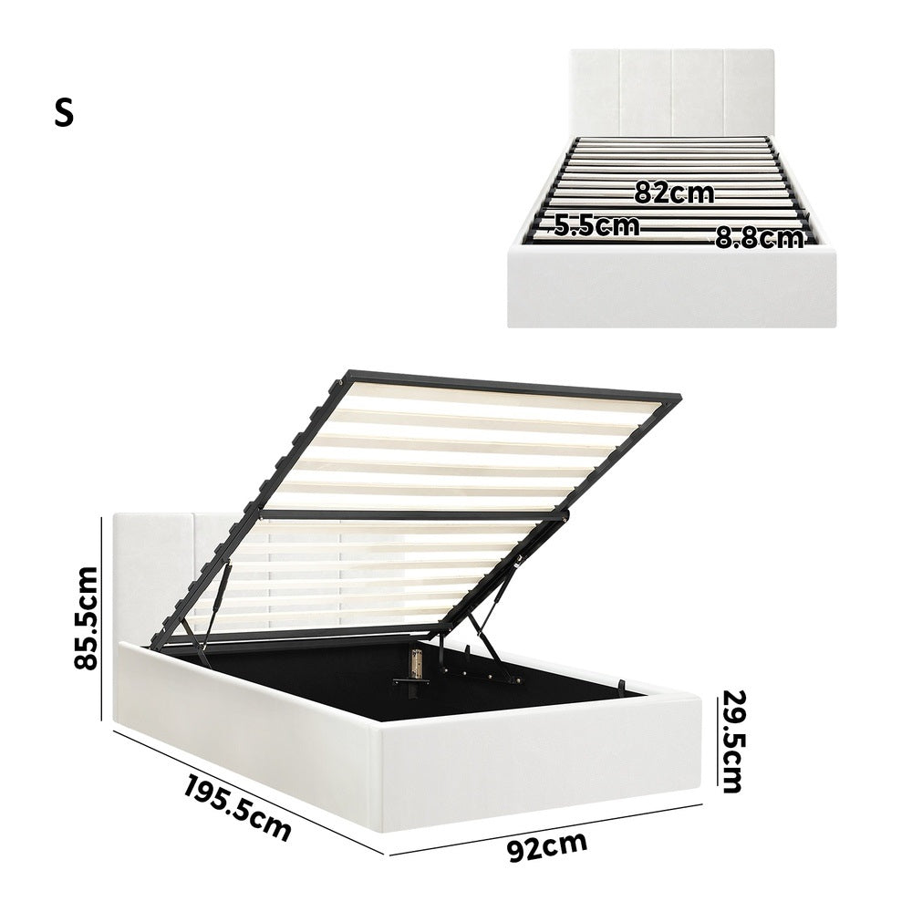 Premium Allure White PU Leather Gas Lift Storage Bed | Two In One Bed and Storage Combo Modern Design