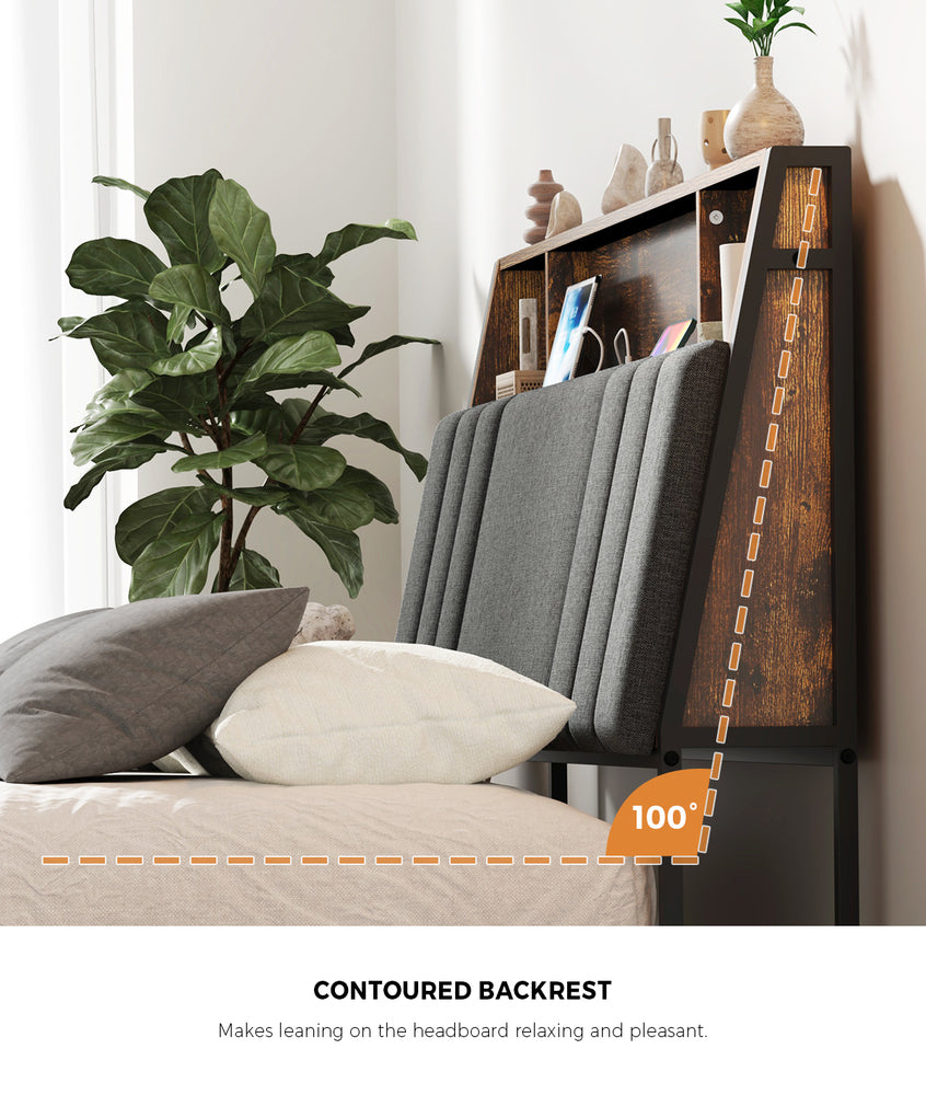 Coogee LED Storage Bed with USB Charging | Premium Grey Fabric LED Lights Bed Metal Frame Front Draws
