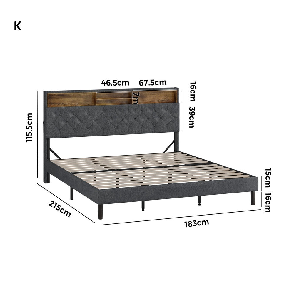 Piazzi LED Tuffted Grey Fabric Storage Bed | Modern Super Storage LED Lights Bed Frame
