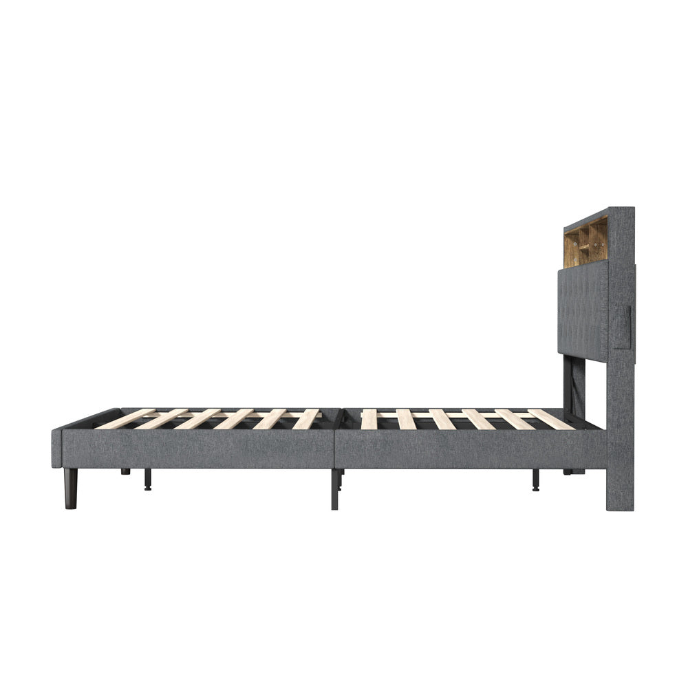 Piazzi LED Tuffted Grey Fabric Storage Bed | Modern Super Storage LED Lights Bed Frame