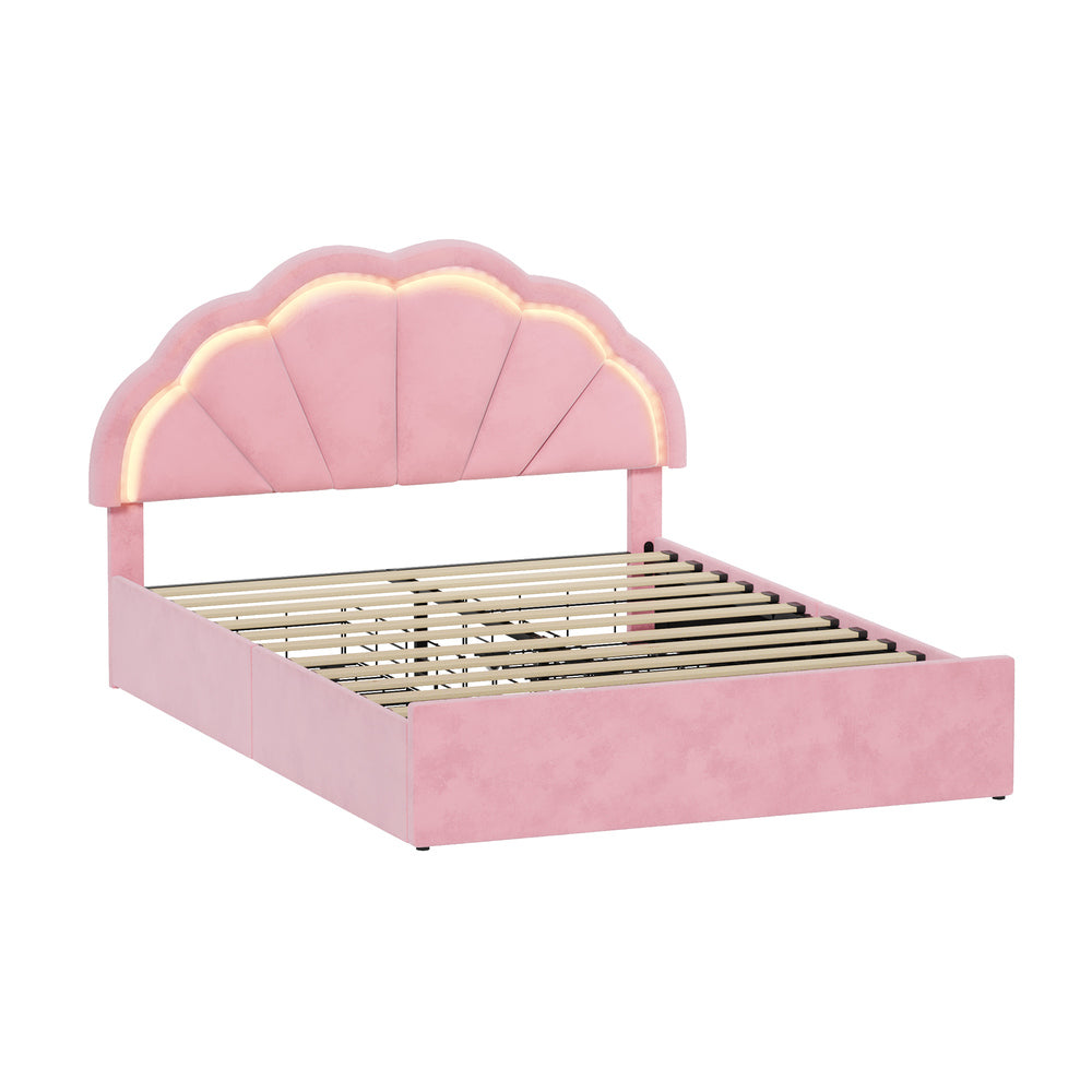 Mermaid Pink Plush Velvet LED Storage Bed | Beautiful Soft Touch LED Headboard 4 Draw Bed Frame