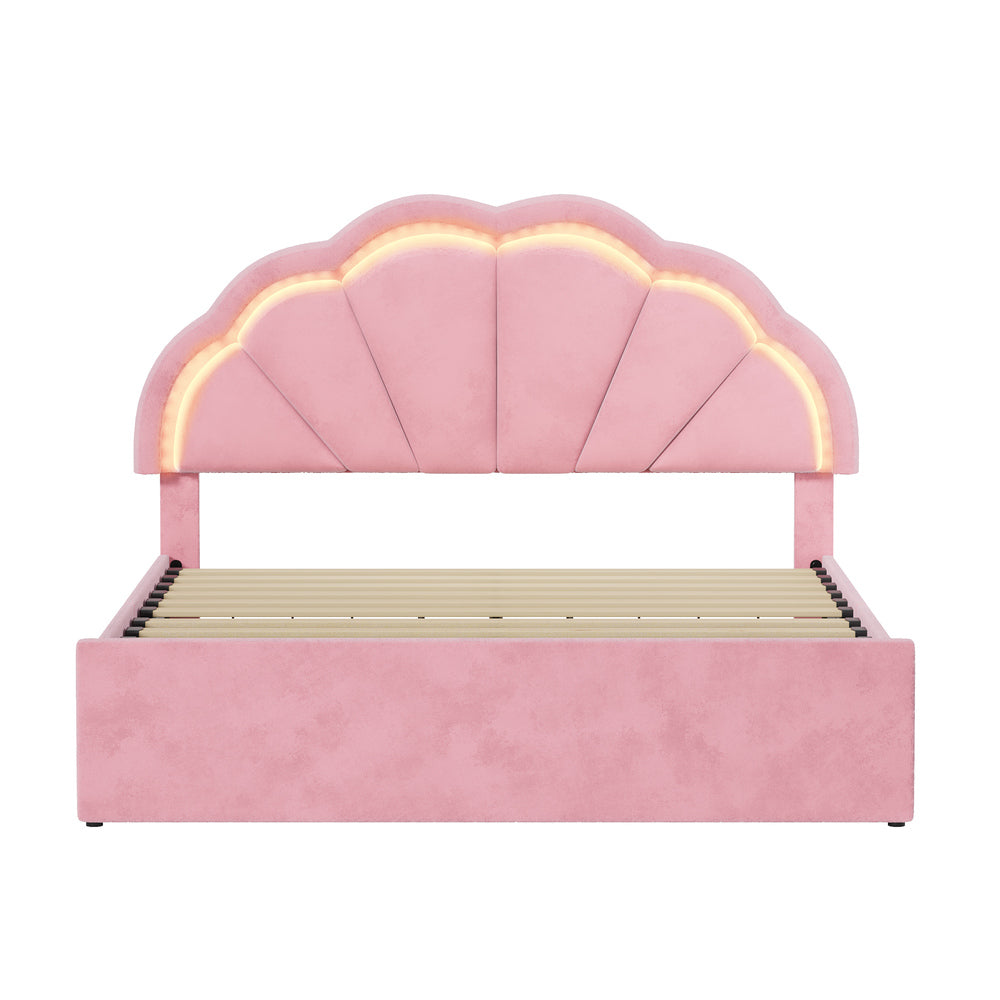 Mermaid Pink Plush Velvet LED Storage Bed | Beautiful Soft Touch LED Headboard 4 Draw Bed Frame
