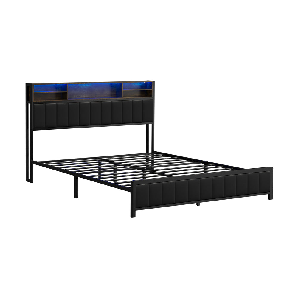 Duomo LED Black PU Leather Storage Bed with USB | Multi Functional Storage LED Lights Bed Frame