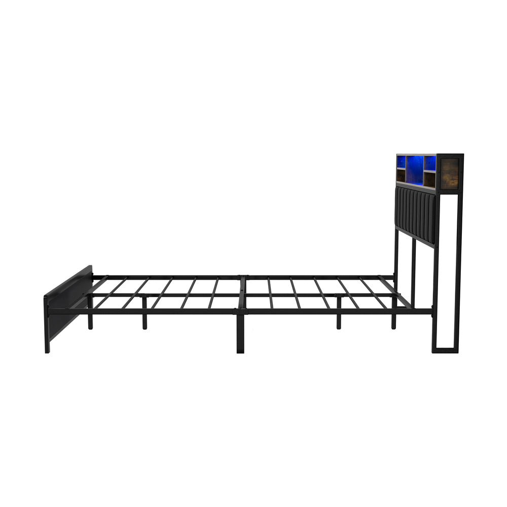 Duomo LED Black PU Leather Storage Bed with USB | Multi Functional Storage LED Lights Bed Frame