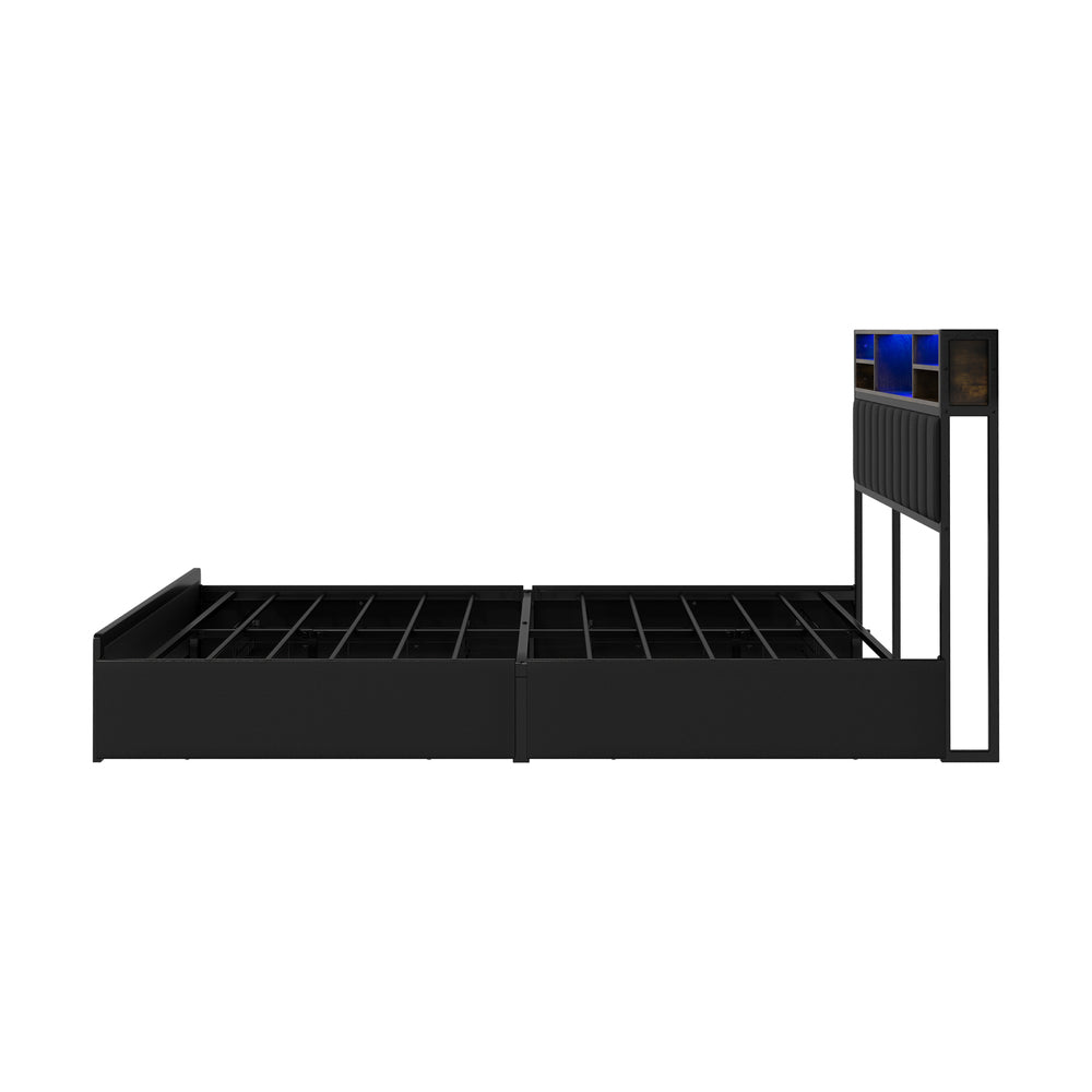 Duomo LED Black PU Leather Storage Bed with USB | Multi Functional Storage LED Lights Bed Frame