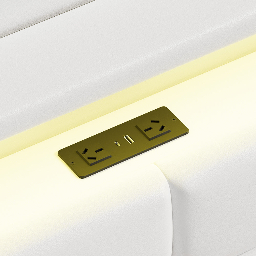 Monterro LED Gas Lift Storage Bed with USB Charging | PU Leather White LED Lights Bed Frame Dual Storage