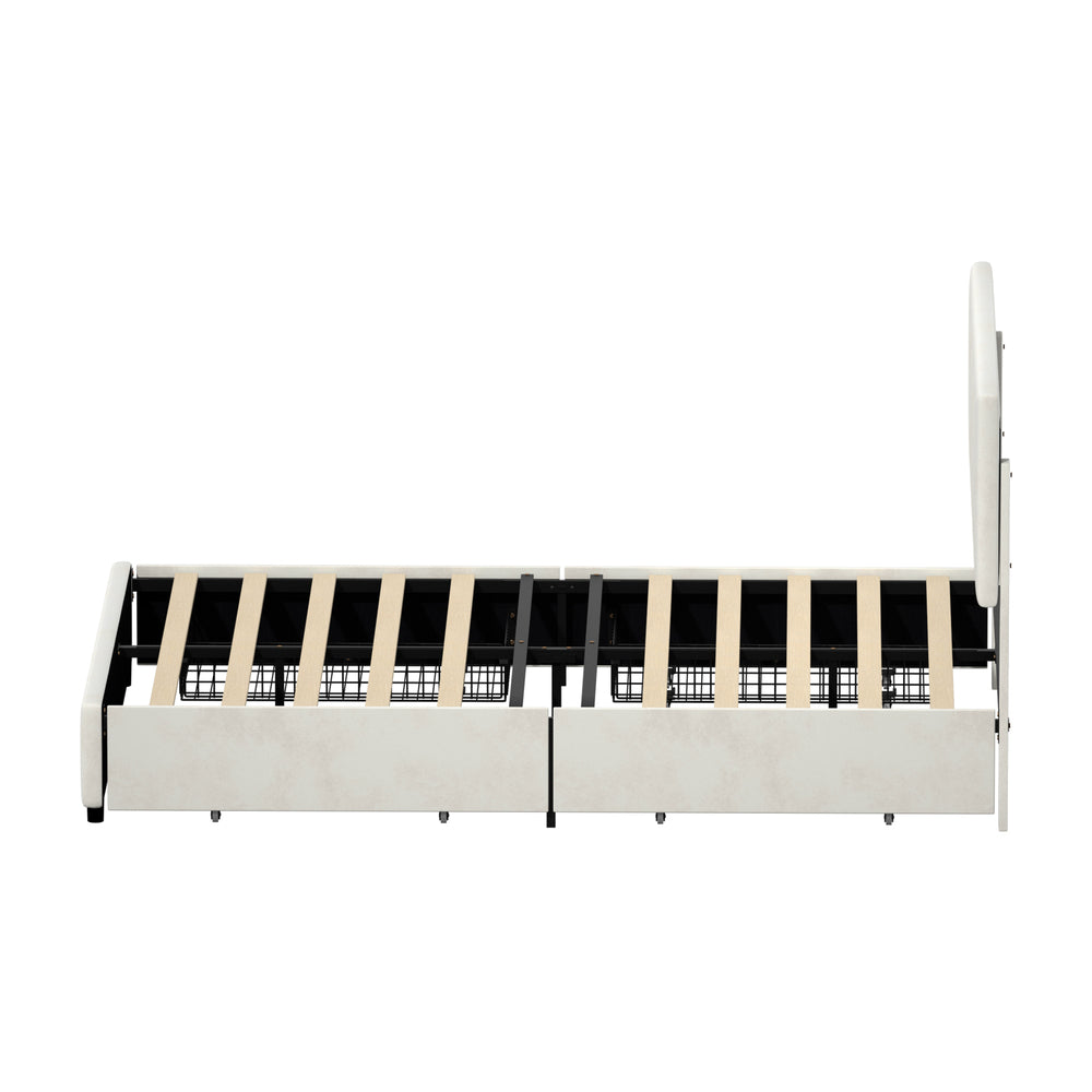 Marlisse 4 Draw Plush Velvet Beige Storage Bed | Adjustable Bedhead LED Lighting Padded Bed Frame