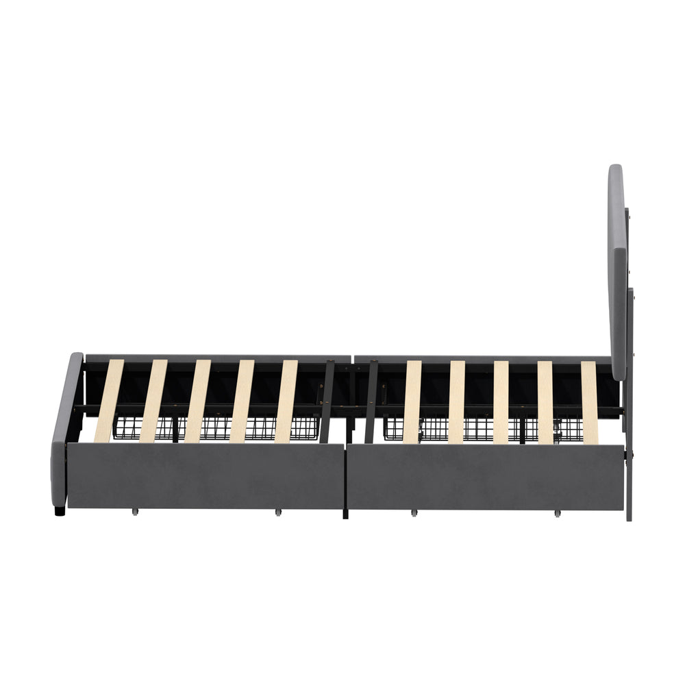 Marlisse 4 Draw Plush Velvet Grey Storage Bed | Adjustable Bedhead LED Lighting Padded Bed Frame