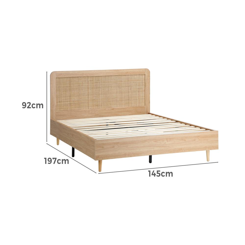 Abruzzi Genuine Rattan Wooden Bed | Modern Elegant Wooden Bed Frame Rattan Headboard