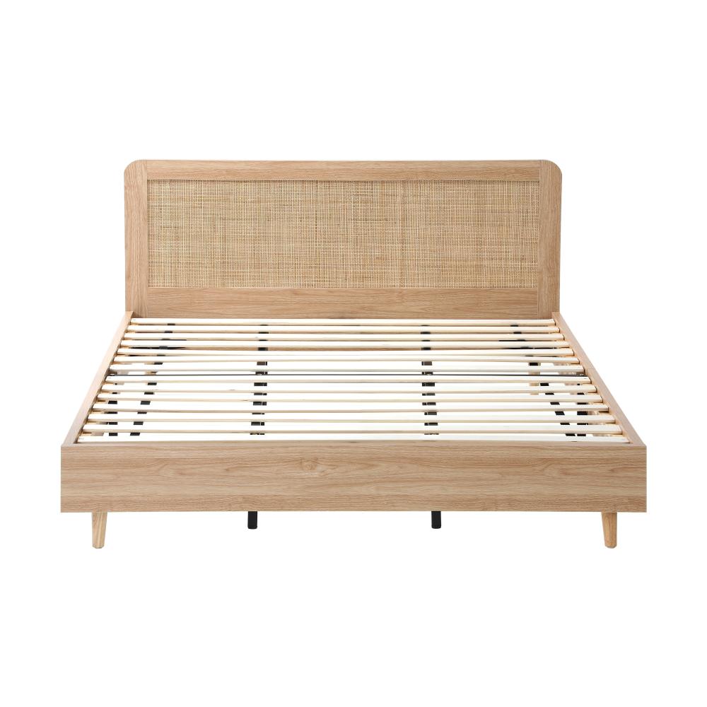 Abruzzi Genuine Rattan Wooden Bed | Modern Elegant Wooden Bed Frame Rattan Headboard