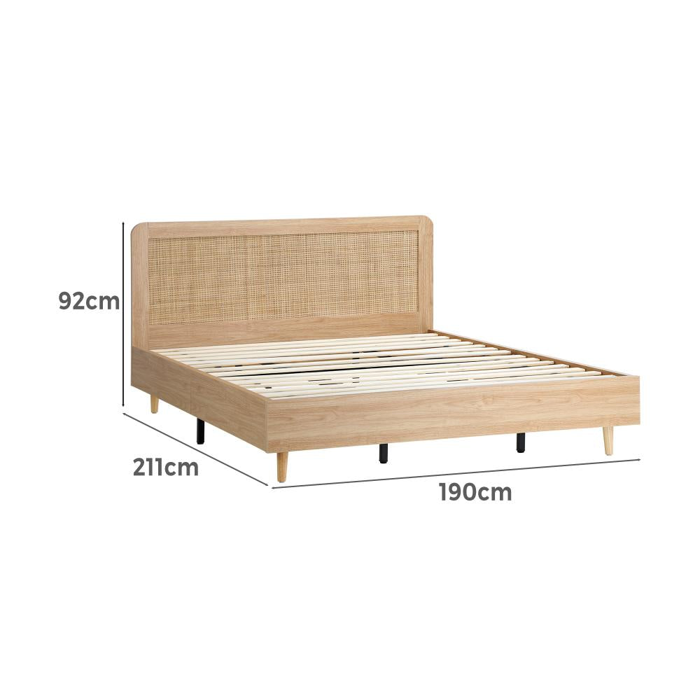 Abruzzi Genuine Rattan Wooden Bed | Modern Elegant Wooden Bed Frame Rattan Headboard