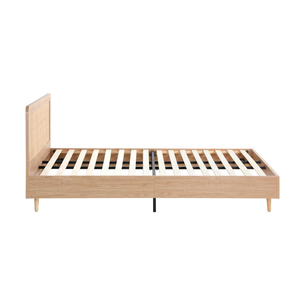 Abruzzi Genuine Rattan Wooden Bed | Modern Elegant Wooden Bed Frame Rattan Headboard