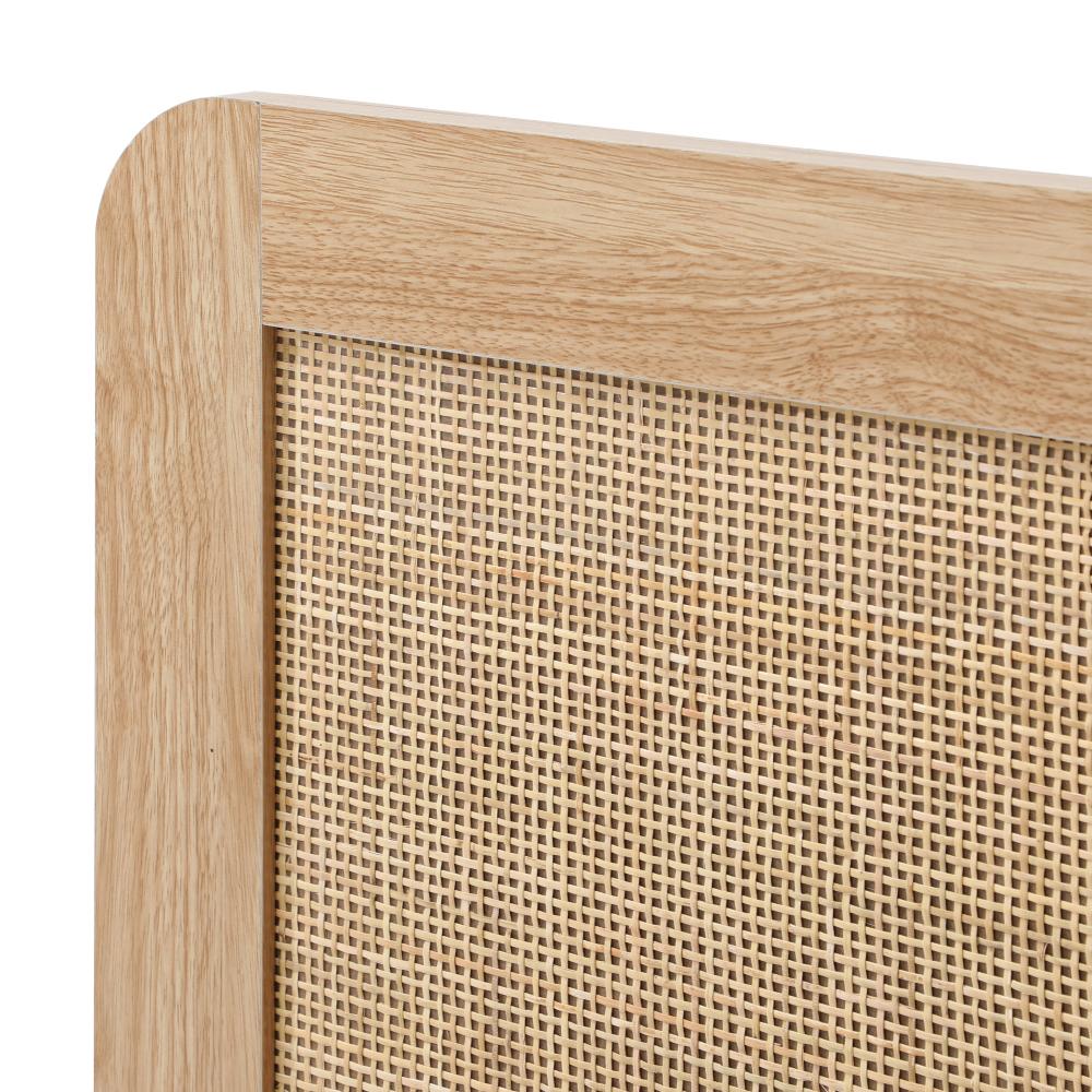 Abruzzi Genuine Rattan Wooden Bed | Modern Elegant Wooden Bed Frame Rattan Headboard