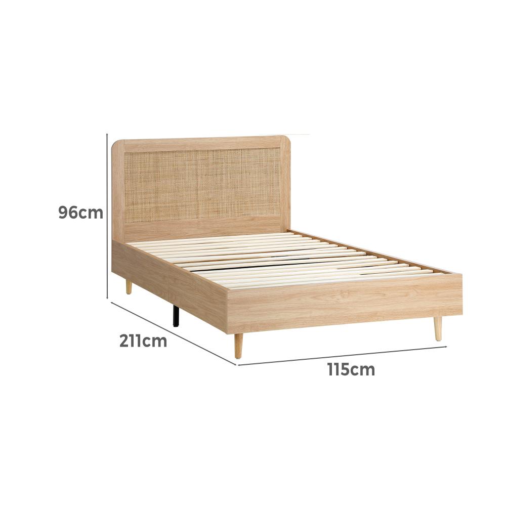Abruzzi Genuine Rattan Wooden Bed | Modern Elegant Wooden Bed Frame Rattan Headboard