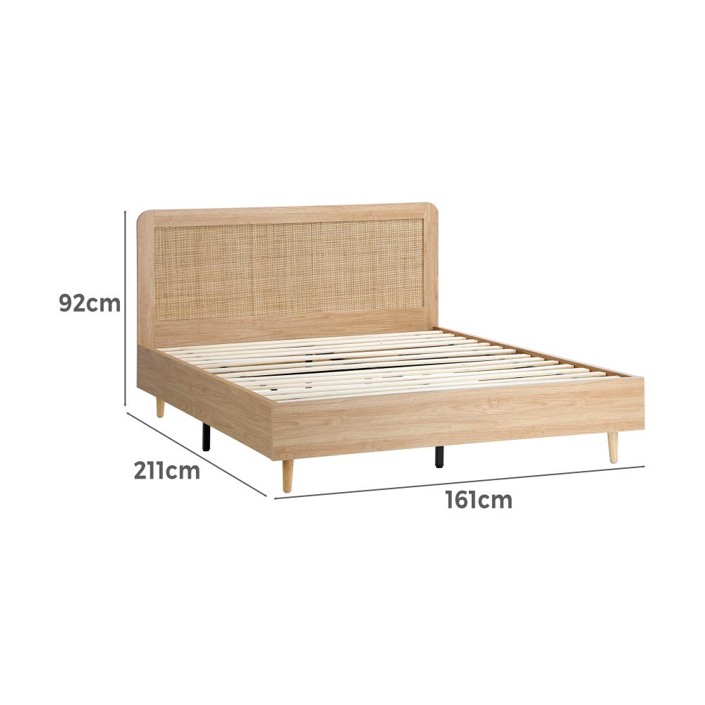 Abruzzi Genuine Rattan Wooden Bed | Modern Elegant Wooden Bed Frame Rattan Headboard