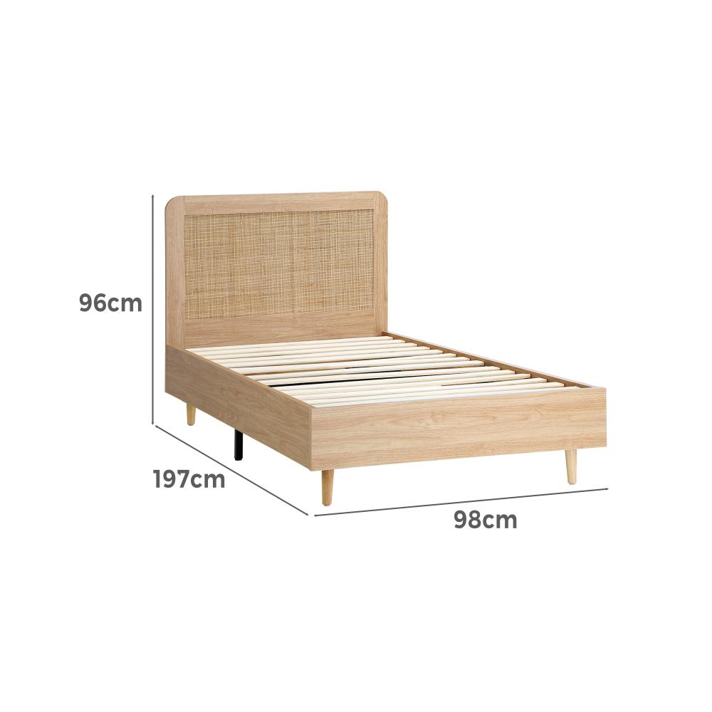 Abruzzi Genuine Rattan Wooden Bed | Modern Elegant Wooden Bed Frame Rattan Headboard