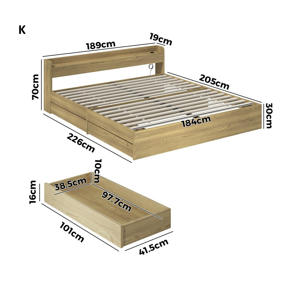 Sorrento 2 Drawer Storage Bed and 2 Charging Ports | Multi Storage Wood Style Bed Frame with USB Chargers
