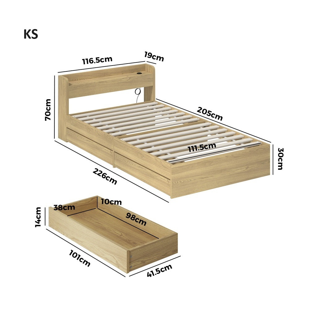 Sorrento 2 Drawer Storage Bed and 2 Charging Ports | Multi Storage Wood Style Bed Frame with USB Chargers