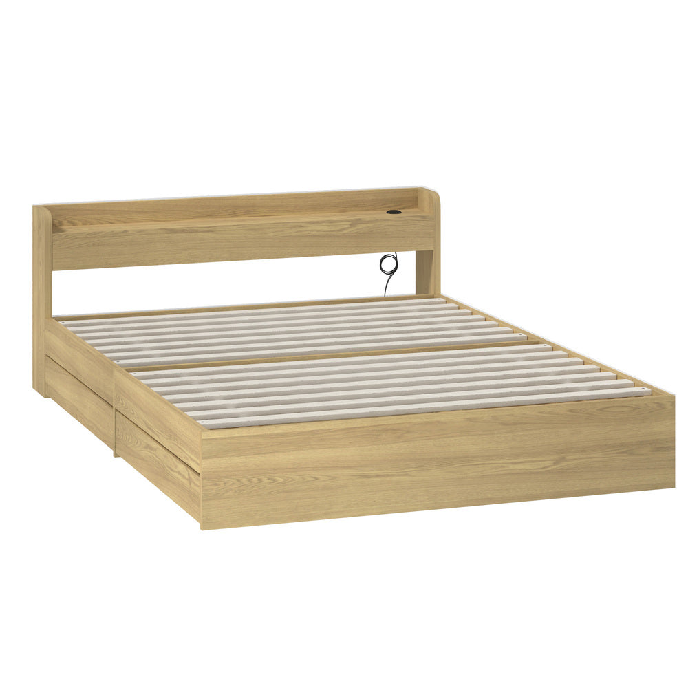Sorrento 2 Drawer Storage Bed and 2 Charging Ports | Multi Storage Wood Style Bed Frame with USB Chargers