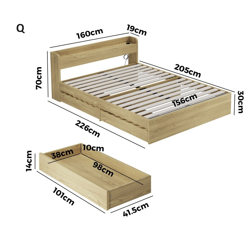 Sorrento 2 Drawer Storage Bed and 2 Charging Ports | Multi Storage Wood Style Bed Frame with USB Chargers