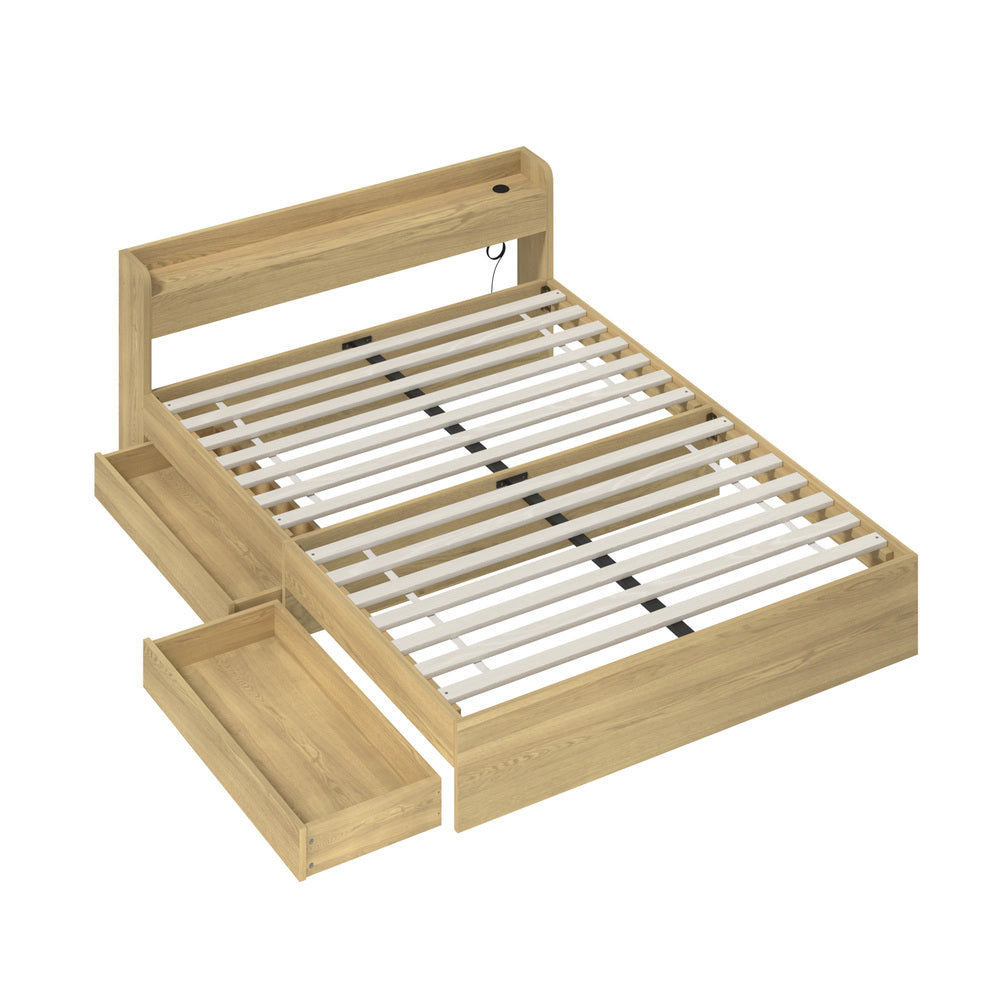 Sorrento 2 Drawer Storage Bed and 2 Charging Ports | Multi Storage Wood Style Bed Frame with USB Chargers