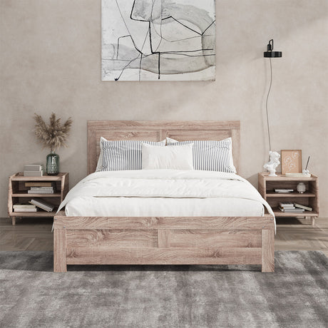 Aspire Luxe Light Oak Woodgrain Timber Bed | Easy Assembly Quality Woodgrain Bed Frame
