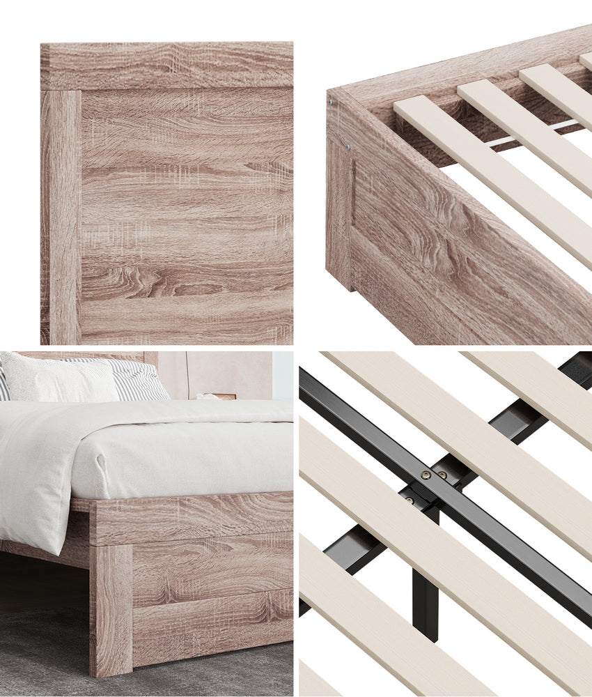 Aspire Luxe Light Oak Woodgrain Timber Bed | Easy Assembly Quality Woodgrain Bed Frame