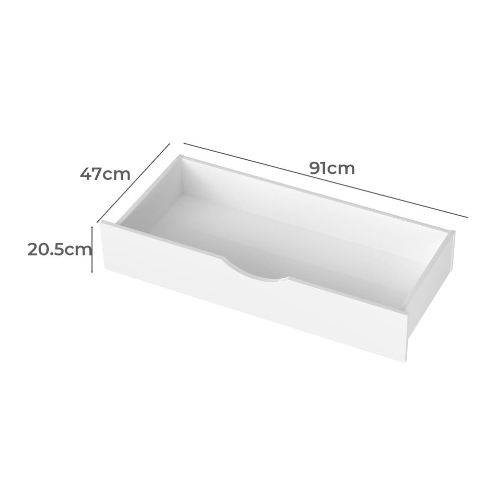 Set of Two Space Saving Bed Frame Storage Drawers | Wheel Slider Timber Trundle for Wooden Bed Frame Base in White
