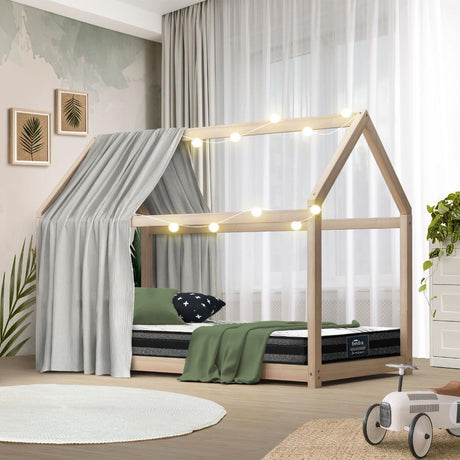 Scandi Wooden Kids House or Teepee Bed with Mattress Set | Children's Bed and Mattress Combo