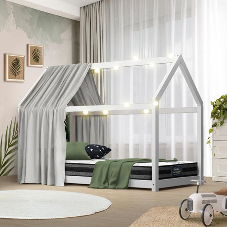 Scandi Wooden Kids House or Teepee Bed with Mattress Set | Children's Bed and Mattress Combo