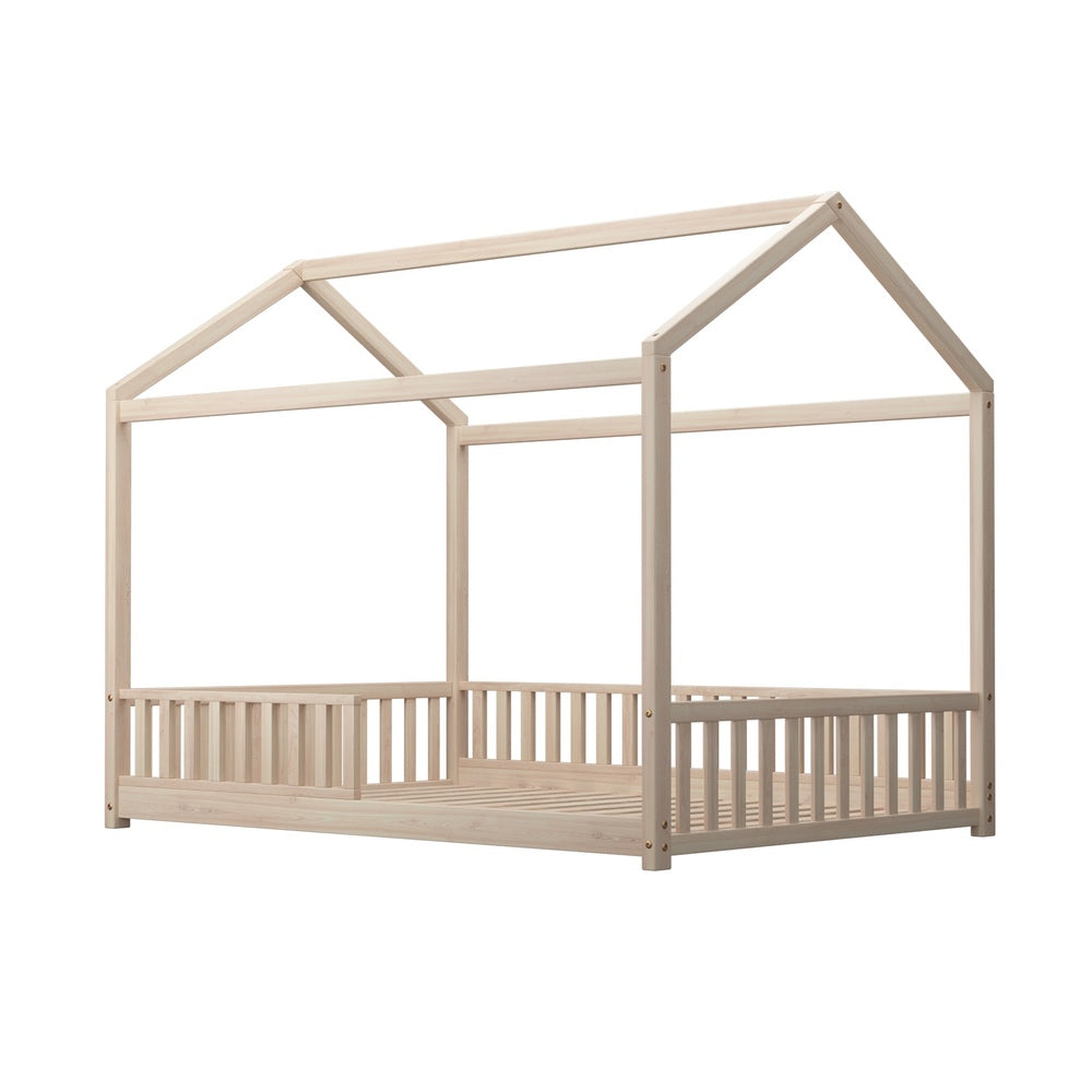Scandi Wooden Kids House in Double Size | Novelty Kids Beds | Natural Finish Wooden Childrens Bed