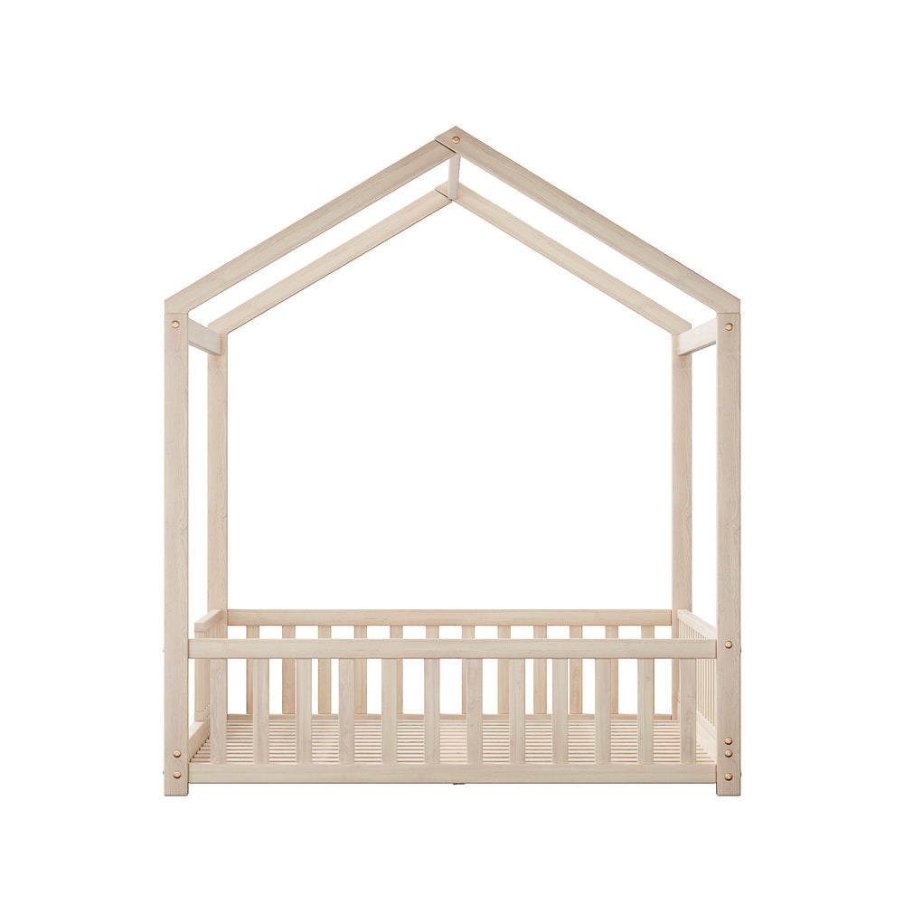 Scandi Wooden Kids House in Double Size | Novelty Kids Beds | Natural Finish Wooden Childrens Bed