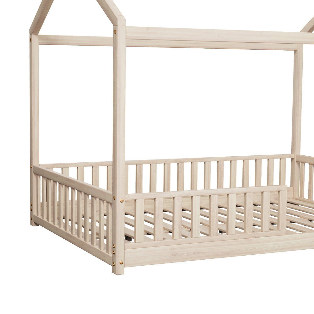 Scandi Wooden Kids House in Double Size | Novelty Kids Beds | Natural Finish Wooden Childrens Bed