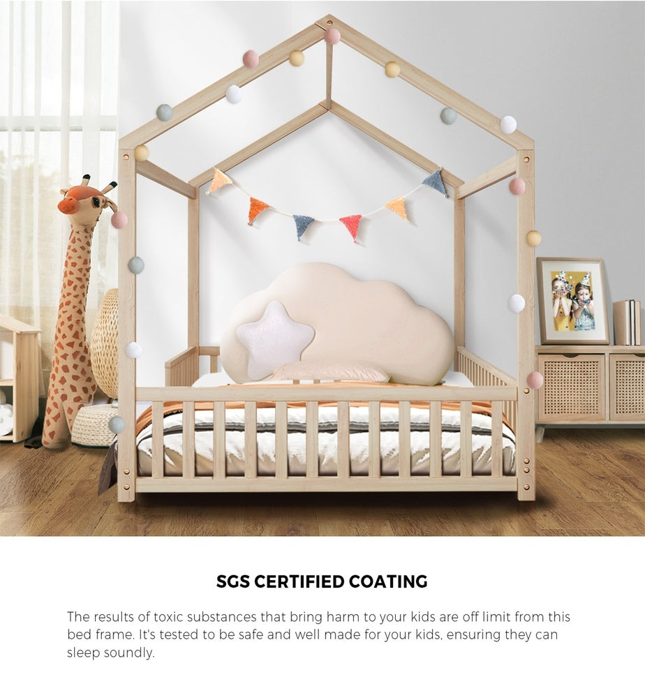 Scandi Wooden Kids House in Double Size | Novelty Kids Beds | Natural Finish Wooden Childrens Bed