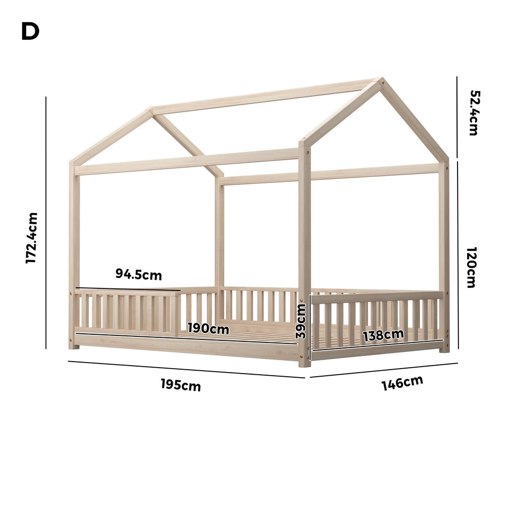 Scandi Wooden Kids House in Double Size | Novelty Kids Beds | Natural Finish Wooden Childrens Bed