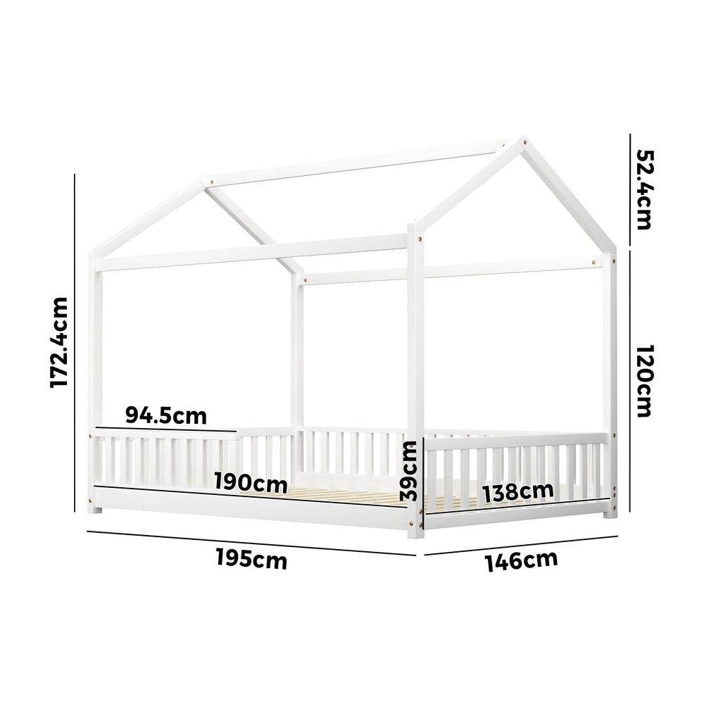 Scandi Wooden Kids House in Double Size | Novelty Kids Beds | White Wooden Childrens Bed