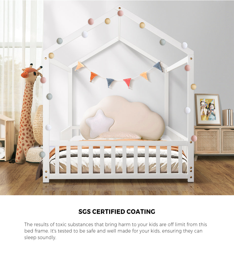 Scandi Wooden Kids House in Double Size | Novelty Kids Beds | White Wooden Childrens Bed