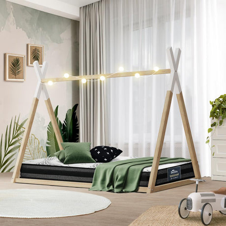Scandi Wooden Kids House or Teepee Bed with Mattress Set | Children's Bed and Mattress Combo