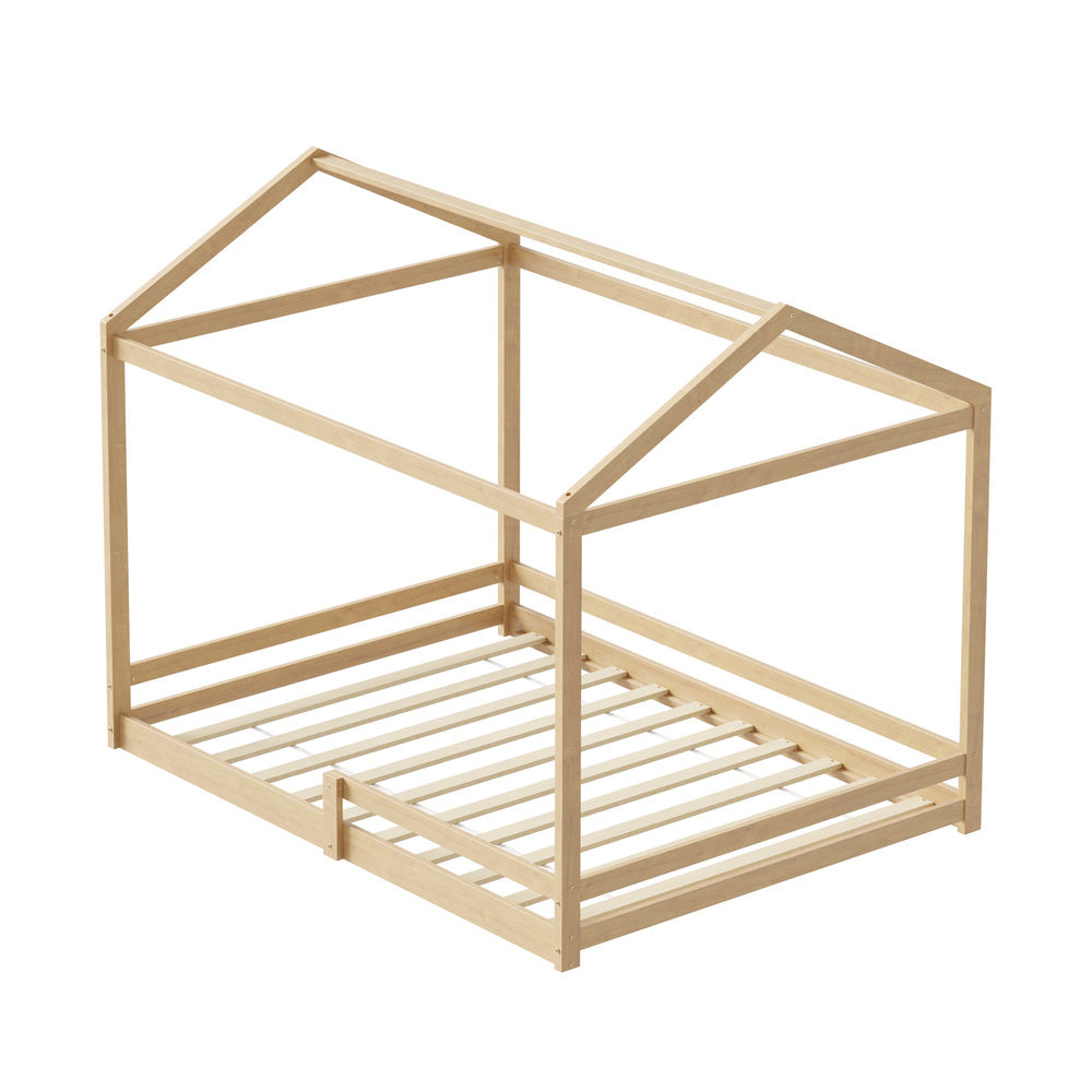 Juno Double Size Wooden NZ Pine Kids House Bed with Fence | Kids House Style Double Bed Frame