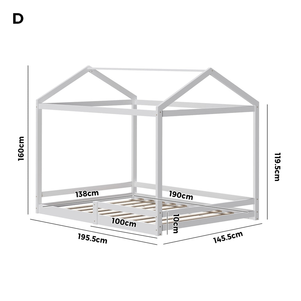 Juno Double Size Wooden NZ Pine Kids House Bed with Fence | Kids House Style Double Bed Frame
