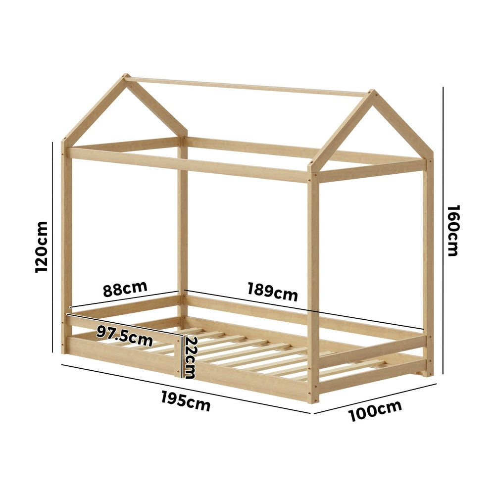 Juno Wooden NZ Pine Kids House Bed with Fence | Kids House Style Bed Frame in Single
