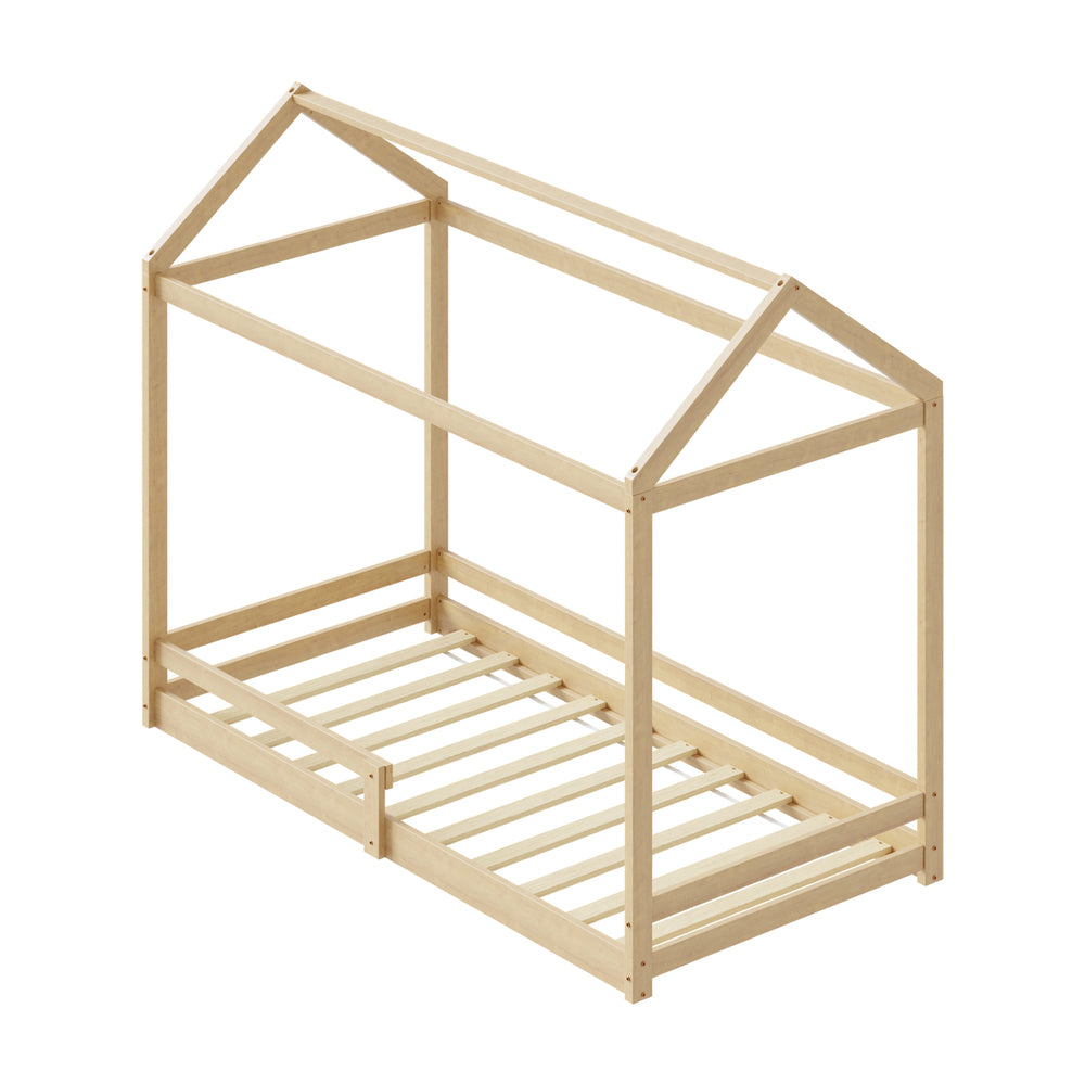 Juno Wooden NZ Pine Kids House Bed with Fence | Kids House Style Bed Frame in Single