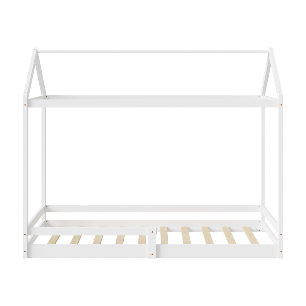 Juno Wooden NZ Pine Kids House Bed with Fence | Kids House Style Bed Frame in Single