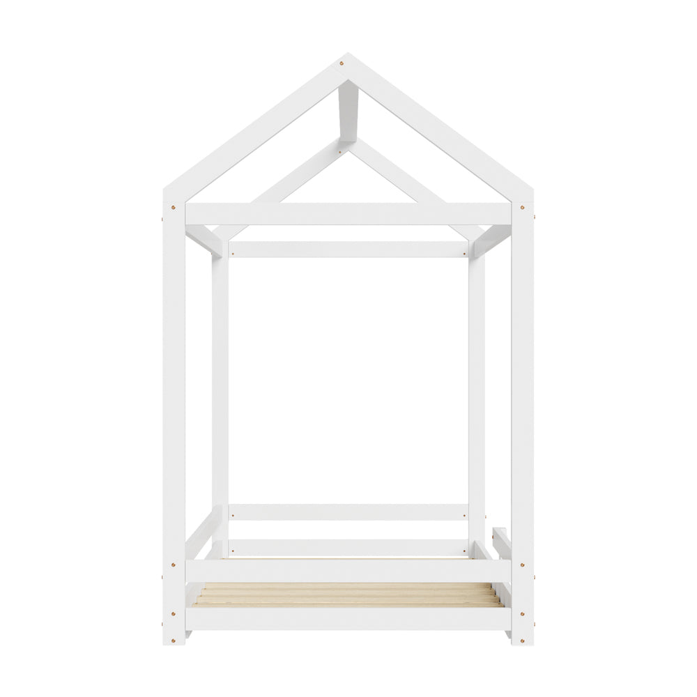Juno Wooden NZ Pine Kids House Bed with Fence | Kids House Style Bed Frame in Single