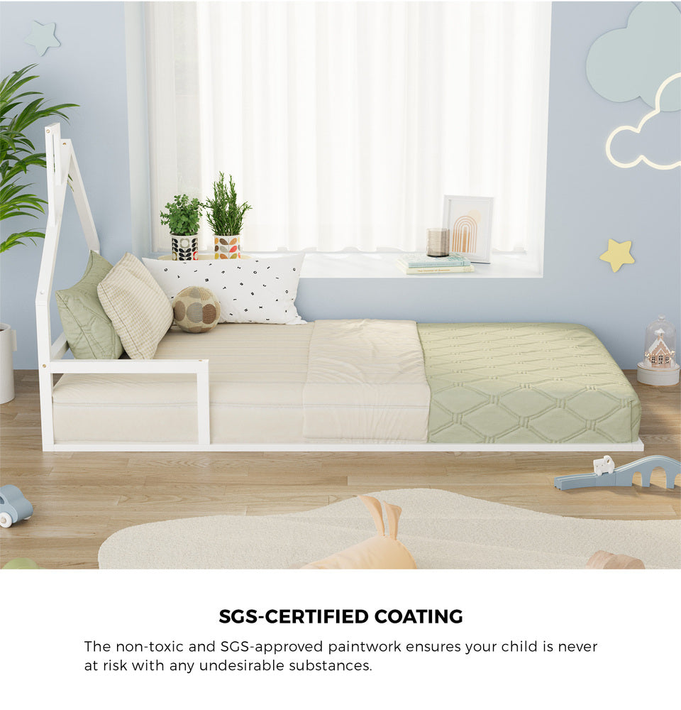 Reggio Luxe Premium Kids Chimney Floor Bed | King Single Size Childrens Wooden Low Profile Floor Bed