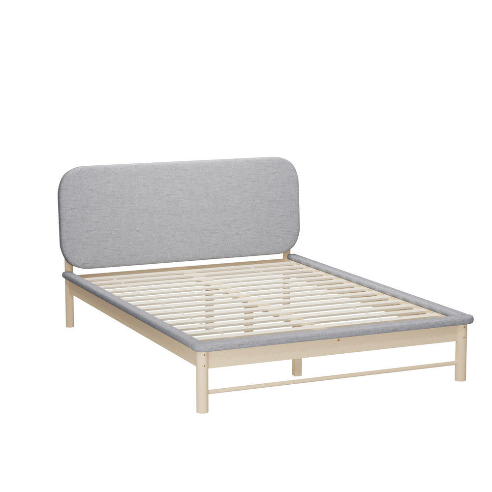 Norsa Soft Padded Fabric Platform Bed  | Modern Linear Strong Wooden Bed Frame