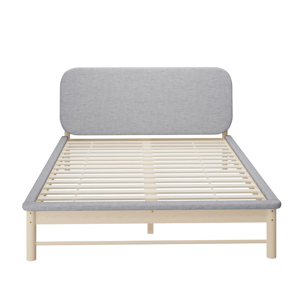 Norsa Soft Padded Fabric Platform Bed  | Modern Linear Strong Wooden Bed Frame