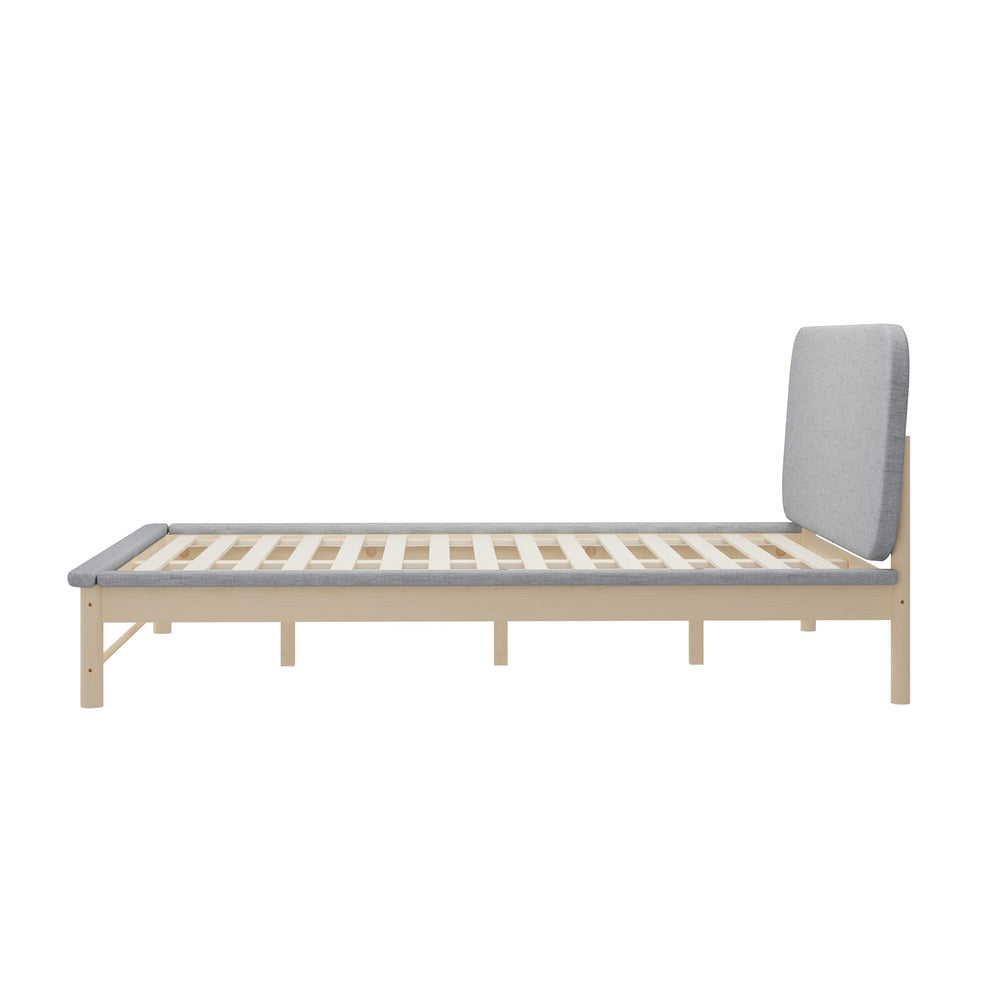 Norsa Soft Padded Fabric Platform Bed  | Modern Linear Strong Wooden Bed Frame